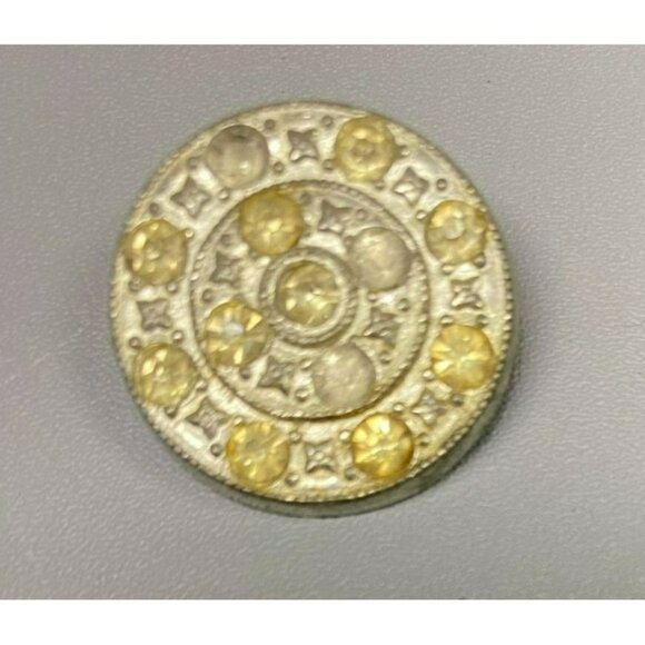 Antique Art Deco Mandela Circle Pot Metal Paste Stones Brooch - Picture 3 of 3